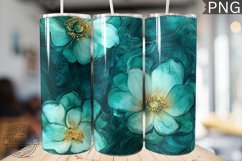Teal Alcohol Ink Flower Tumbler Wrap -High Quality 300 Dpi Product Image 1