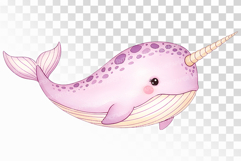 Cute Narwhal Unicorn Whale Ocean Horn PNG Summer dolphin Product Image 1