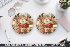 With Roses Car Coaster Sublimation |Valentine Coaster PNG Product Image 1