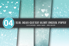 Teal Aqua Glitter Heart Digital Paper Product Image 1