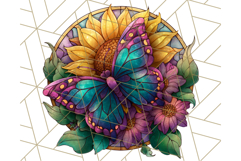 Stained Glass Butterfly and Sunflower PNG Clipart Product Image 4
