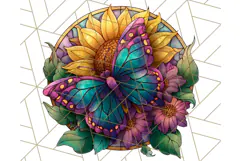 Stained Glass Butterfly and Sunflower PNG Clipart Product Image 4