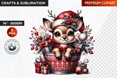 Watercolor Christmas animal Clipart, Baby Deer sublimation Product Image 1
