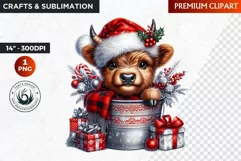 Christmas animal Clipart, Baby Highland cow sublimation, PNG Product Image 1