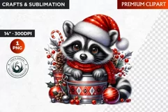 Christmas animal Clipart, Baby Racoon sublimation,Racoon PNG Product Image 1