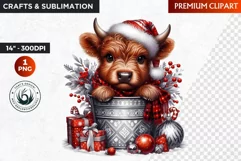 Christmas animal Clipart, Baby Highland cow sublimation, cow Product Image 1