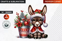 Watercolor Christmas animal Clipart, Baby donkey sublimation Product Image 1