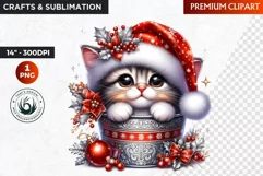Christmas animal Clipart, Baby Cat sublimation, Kitten PNG Product Image 1