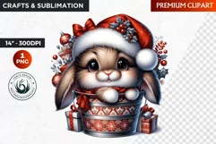 Watercolor Christmas animal Clipart, Baby rabbit sublimation Product Image 1