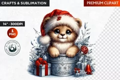 Watercolor Christmas animal Clipart, Baby Lion sublimation Product Image 1