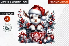 Watercolor Christmas animal Clipart, Baby Goat sublimation Product Image 1