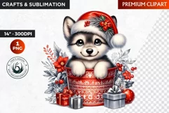 Watercolor Christmas animal Clipart, Baby Wolf sublimation Product Image 1