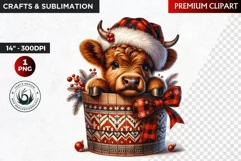 Christmas highland cow in bucket Clipart, christmas clipart Product Image 1