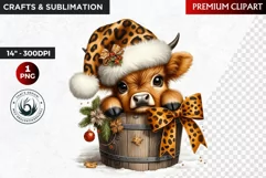 Christmas highland cow in bucket Clipart, christmas clipart Product Image 1