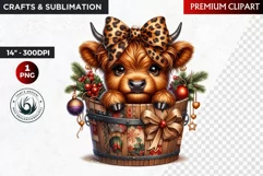 Christmas highland cow in bucket Clipart, christmas clipart Product Image 1