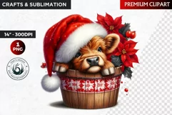 Christmas highland cow in bucket Clipart, christmas clipart Product Image 1