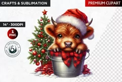 Christmas highland cow in bucket Clipart, christmas clipart Product Image 1