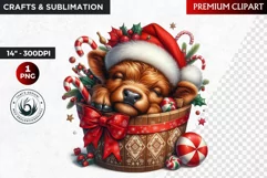Christmas highland cow in bucket Clipart, christmas clipart Product Image 1