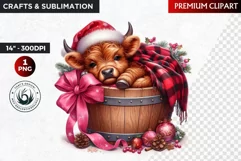 Christmas highland cow in bucket Clipart, christmas clipart Product Image 1