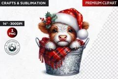 Christmas highland cow in bucket Clipart, christmas clipart Product Image 1
