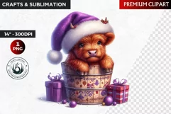 Christmas highland cow in bucket Clipart, christmas clipart Product Image 1