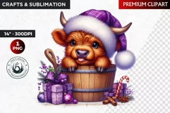 Christmas highland cow in bucket Clipart, christmas clipart Product Image 1