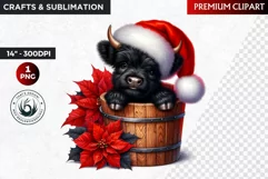 Christmas highland cow in bucket Clipart, christmas clipart Product Image 1
