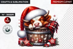 Christmas highland cow in bucket Clipart, christmas clipart Product Image 1