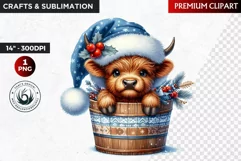 Christmas highland cow in bucket Clipart, christmas clipart Product Image 1