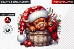 Christmas clipart, highland cow clipart, winter clipart,calf Product Image 1