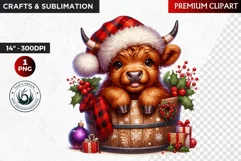 Christmas highland cow in bucket Clipart, christmas clipart Product Image 1