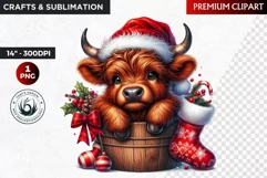 christmas clipart, highland cow clipart, winter clipart,calf Product Image 1