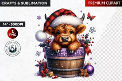 Christmas highland cow in bucket Clipart, christmas clipart Product Image 1