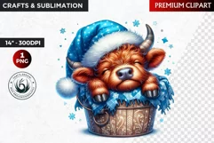Christmas highland cow in bucket Clipart, christmas clipart Product Image 1
