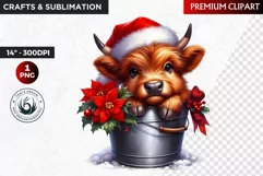 Christmas highland cow in bucket Clipart, christmas clipart Product Image 1