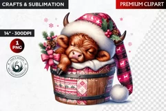 Christmas highland cow in bucket Clipart, christmas clipart Product Image 1