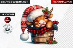 Christmas highland cow Clipart, bucket,christmas sublimation Product Image 1