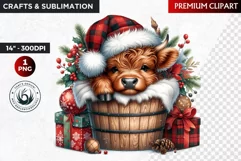 Christmas highland cow in bucket Clipart, christmas clipart Product Image 1