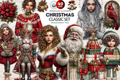 Traditional Christmas Clipart PNG Bundle, xmas sublimation Product Image 1