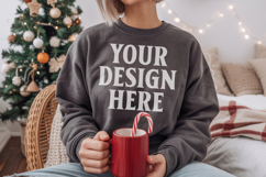 Comfort Colors 1566 Pepper Sweatshirt Mockup Real Model Product Image 1