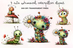 Cute Whimsical Caterpillar Clipart PNG Product Image 1