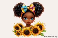 Cute Black Girl with Flower Clipart PNG Product Image 1