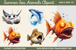 Summer Sea Animals Clipart Bundle PNG Product Image 13
