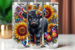 Tumbler Wrap 20 oz - black highland cow sunflower Product Image 1