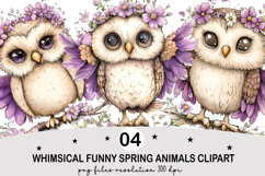Whimsical Funny Spring Animals Clipart Watercolor png Product Image 1