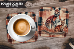 Kangaroo, Animal coaster, Buffalo Plaid Square Coaster PNG Product Image 1