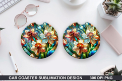 Flower Car coaster sublimation, Summer Coaster PNG Design Product Image 1