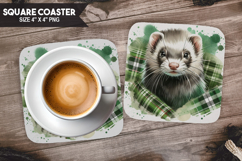 Ferret, Pets &amp; Animals, Buffalo Plaid Square Coaster PNG Product Image 1