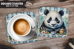 Panda, Wild Animals, Buffalo Plaid Square Coaster PNG Product Image 1