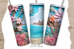 3D Hawaiian Beach 20 oz Skinny Tumbler Sublimation Product Image 1